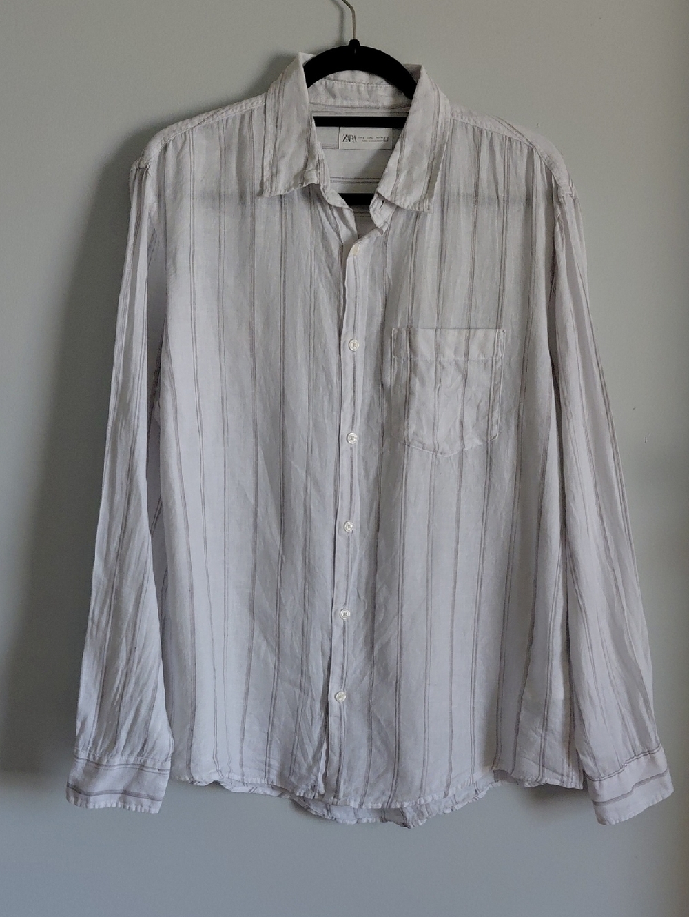 Zara 100% Linen White Stripe Button Down Shirt